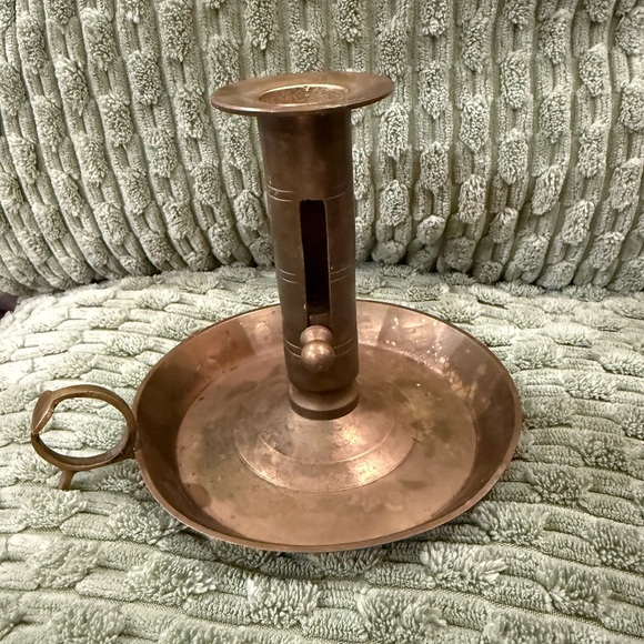 Other - Antique Brass Chamberstick Candlestick Holder with candle lift and spill plate
